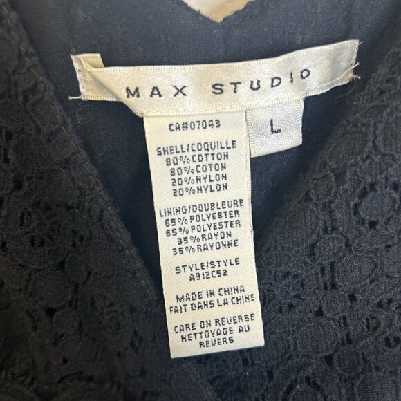 Max Studio All Over Lace Sleeveless Black Dress Sz L Smocking Cotton Eyelet - Picture 10 of 12